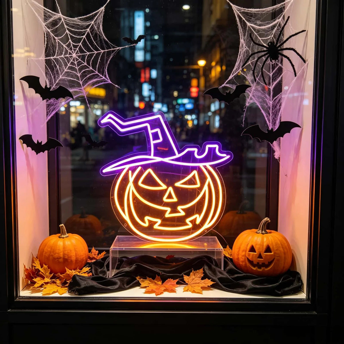 THIIXDAI Halloween Pumpkin Witch Hat LED Neon Sign Home Decor