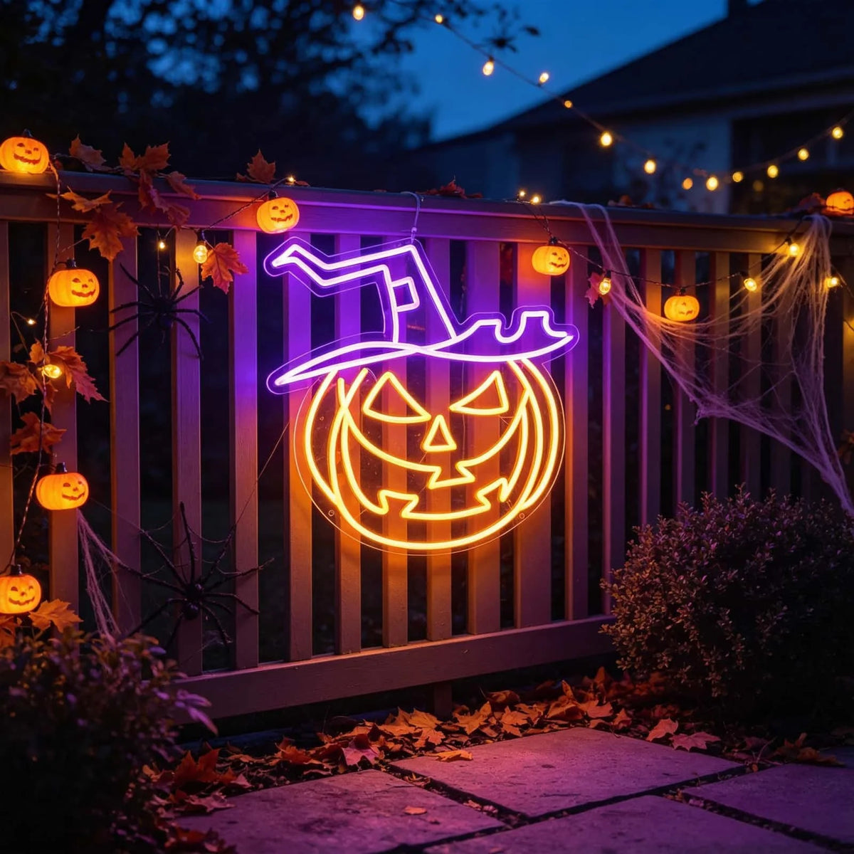 THIIXDAI Halloween Pumpkin Witch Hat LED Neon Sign Home Decor