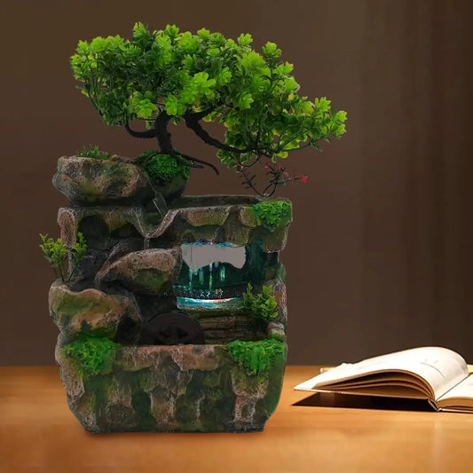 Indoor Tabletop Waterfall Fountain With Automatic Pump LED Light