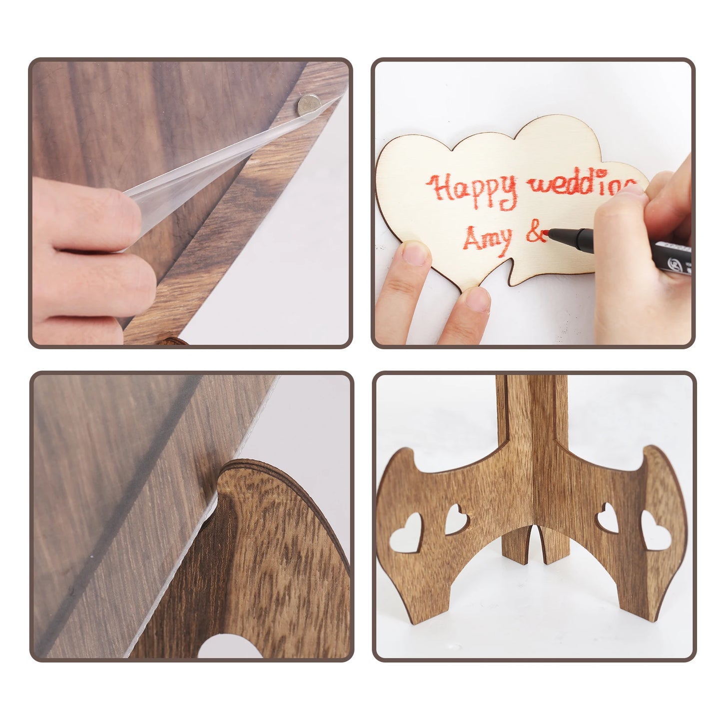 Rustic Wooden Wedding Guest Book Heart Shaped Message Card Rack