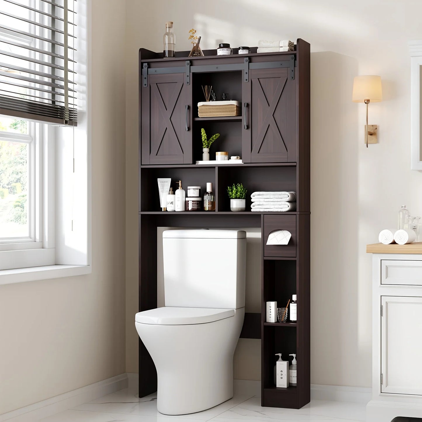 VABCHES Over Toilet Storage Cabinet With Toilet Paper Holder Stand