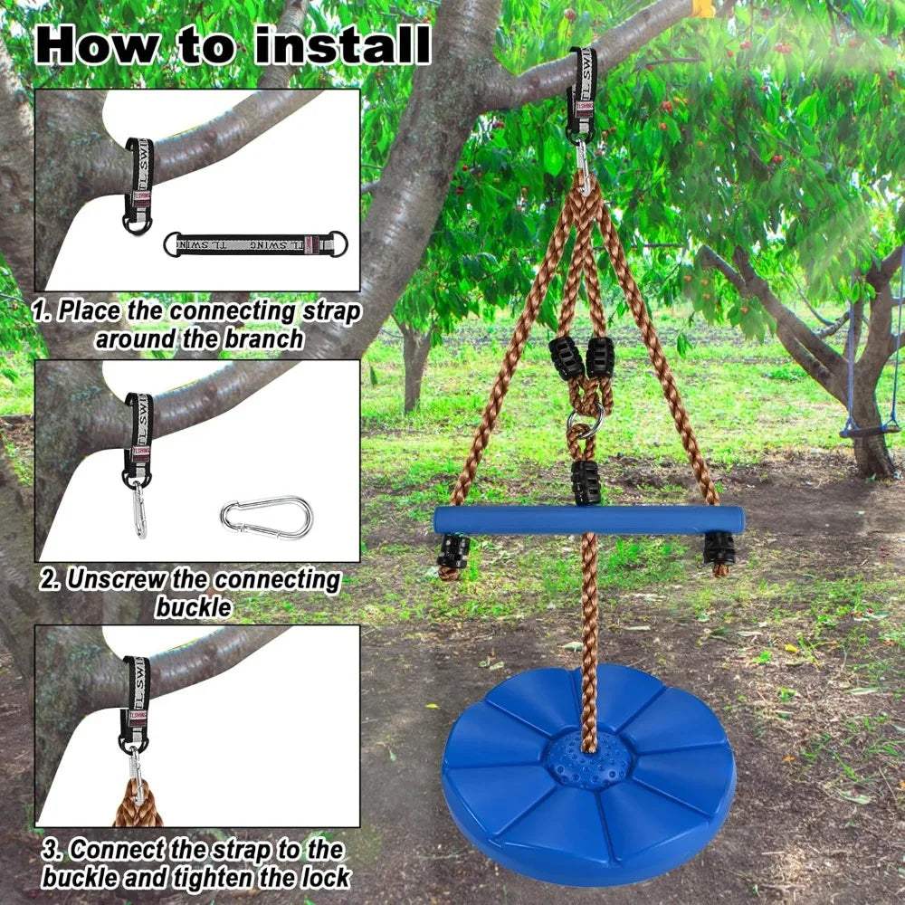 3pcs Outdoor Swing Set with Adjustable Ropes, Disc & Ring Hangers, Trapeze Bar, U-Board Seat and Monkey Bars with EVA Soft Disc for Backyard Play