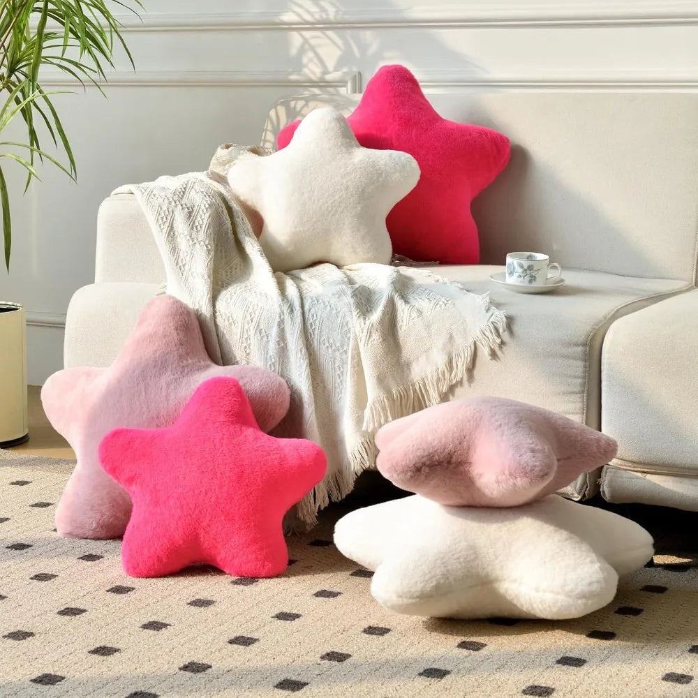 15" Star Pillow, Soft Faux Rabbit Fur Throw Pillow for Couch Bedroom, Plush Floor Cushion Decorative Star Shaped Pillow