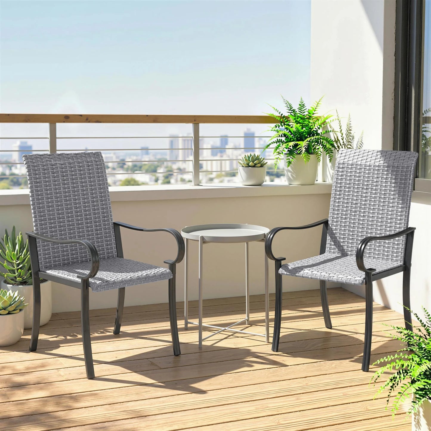 Outsunny Outdoor Wicker Dining Chairs With Armrests