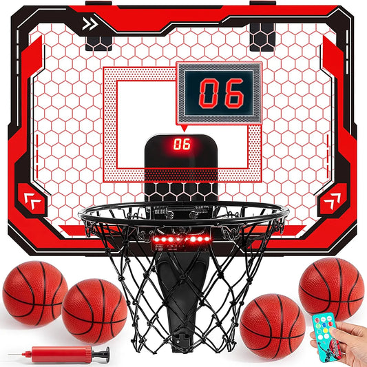 Joyfy Mini Indoor Basketball Hoop Light Up Over Door With 4 Balls