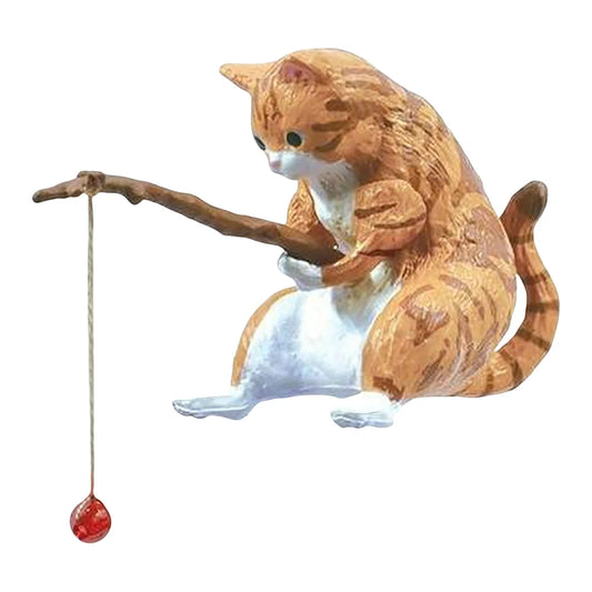 Cute Fishing Cat Figure Fish Landscaping Cartoon Cat Statue Sitting Fishing Little Cat Ornament Aquarium Decoration