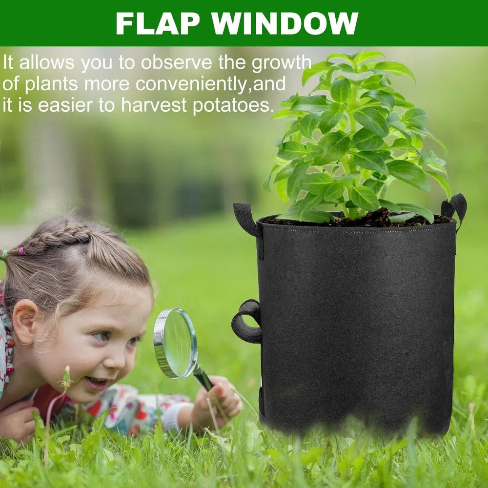 10 Gallon Potato Grow Bags 4-Pack with Flap Window, Heavy Duty Aeration Fabric Pots with Handles for Garden Planting