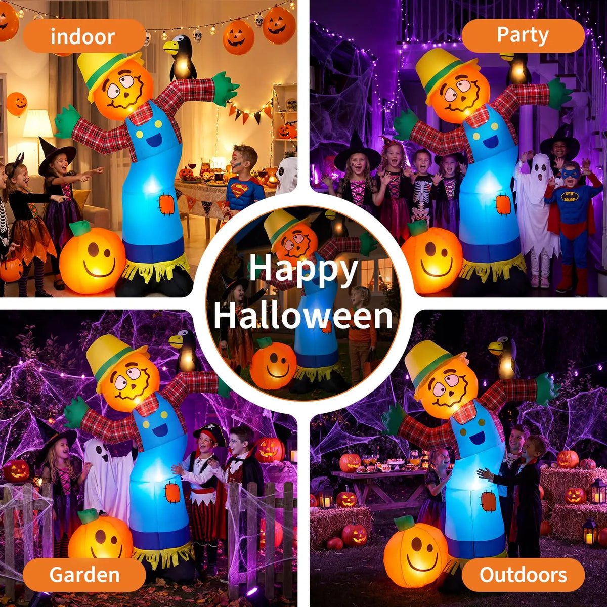 Lighted Halloween Pumpkin Scarecrow Inflatable Lawn and Porch Decoration