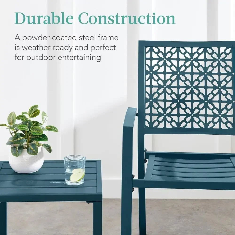 3-Piece Outdoor Bistro Set Steel Table and Stackable Chairs