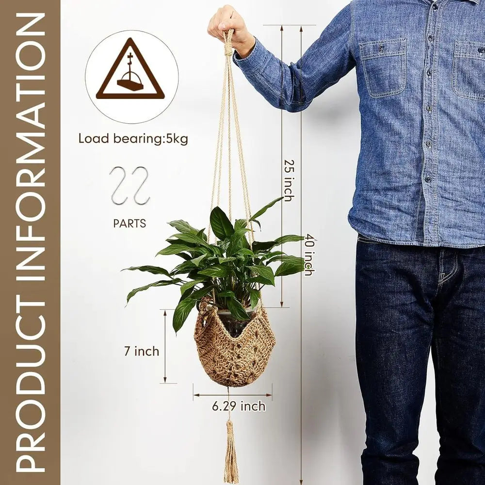 2 Pack Boho Plant Hanger, Large Hanging Planter Holder Pot Hanger Hanging Basket Wall Planters, Plants Lover Gift or Indoor Gard
