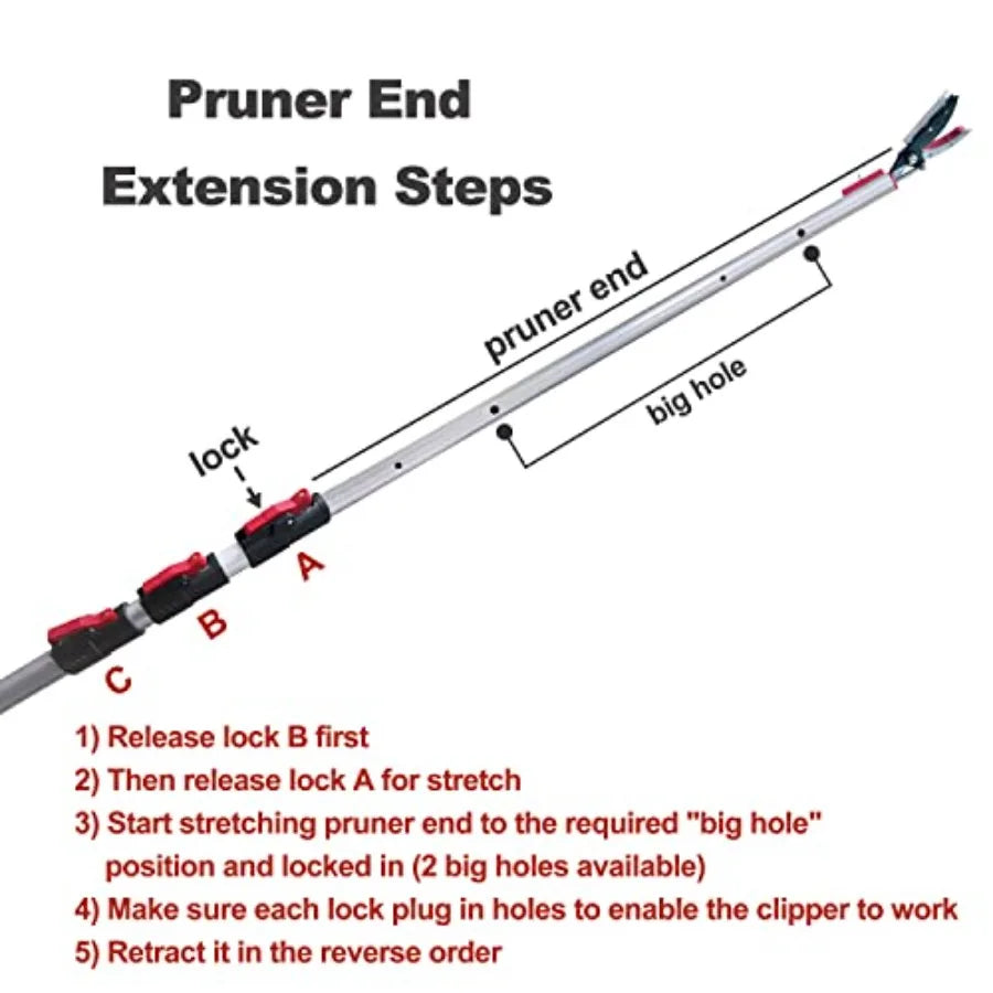 5.4-14.8 FT Tree Pruner Extendable 4 Sections Telescopic Cut and Hold Trimmers Pole Saws Trimming Long Reach Pruning Shears Bra