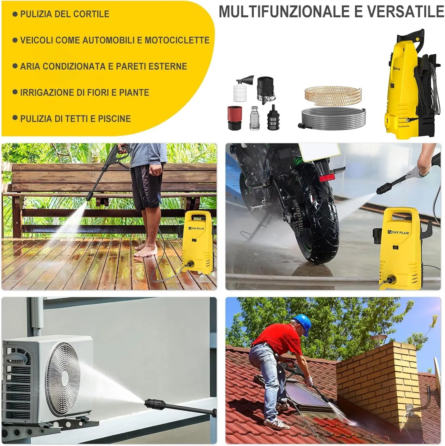 DayPlus Electric Pressure Washer 1600W 120bar 380Lph Adjustable Lance