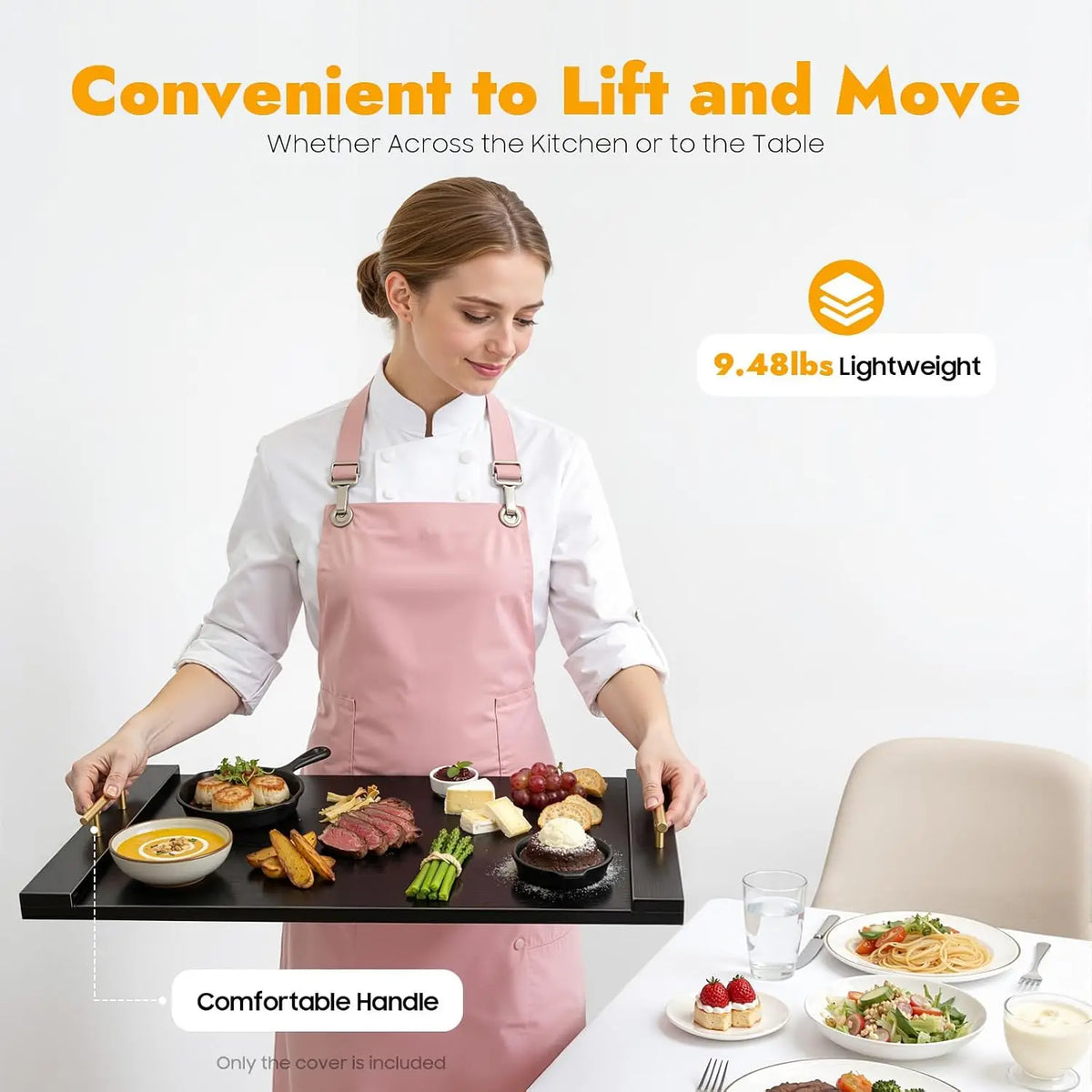 Wood Noodle Board Stove Cover with Handles for Counter Space