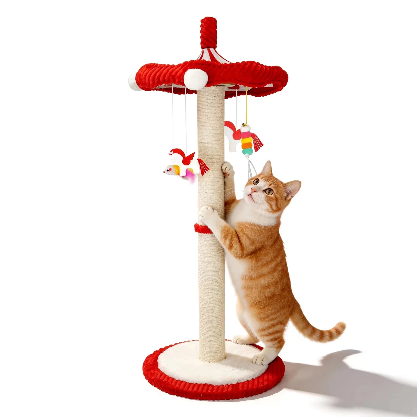 39“ Tall Carousel Cat Scratching Post with Hanging Toys Cat Tree Tower with Rotating Top 17.7" Stable Base Interactive Toys For Indoor Kittens and Adult Cats Climbing