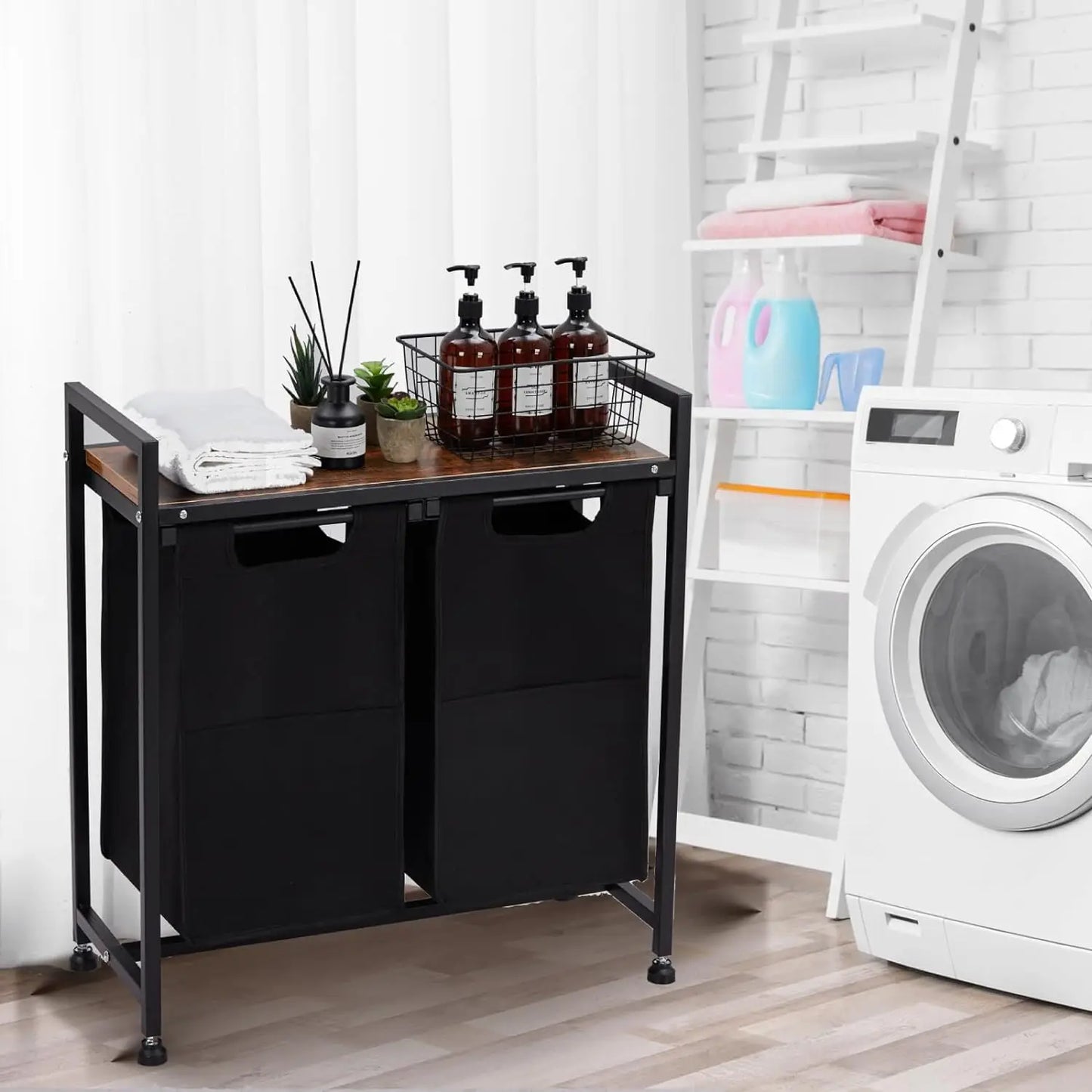 Studyset Dual Section Laundry Hamper With Removable Bag Top Shelf