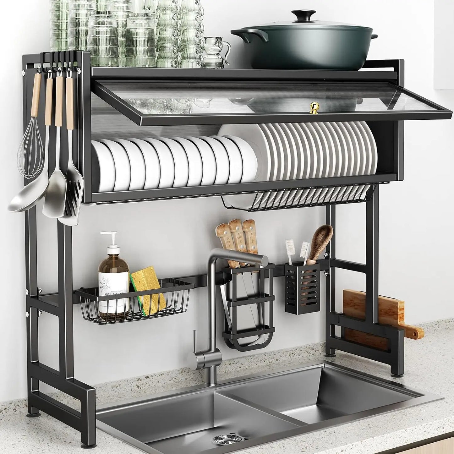 Over the Sink Stainless Steel 3 Tier Rack with Lid