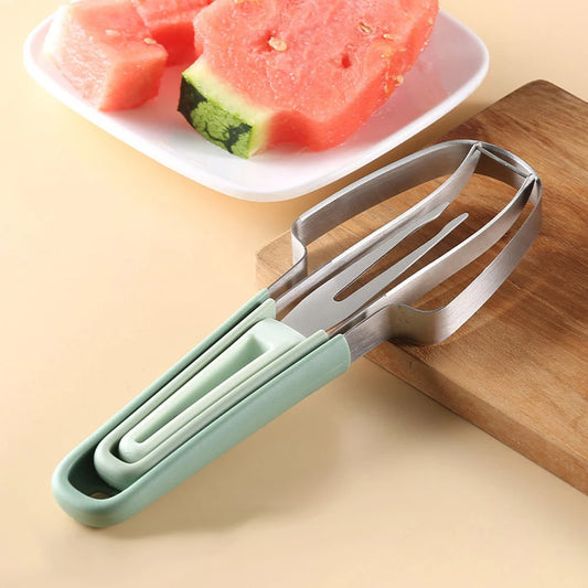 3-in-1 Watermelon Fork Slicer Cutter Watermelon Cutter Slicer Fork Set Stainless Steel Watermelon Cutter Slicer Tool for Camping