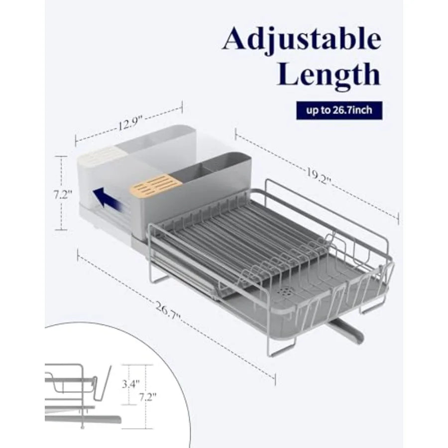 Extendable Dish Rack For Kitchen Counter Anti Rust Aluminum Drainer