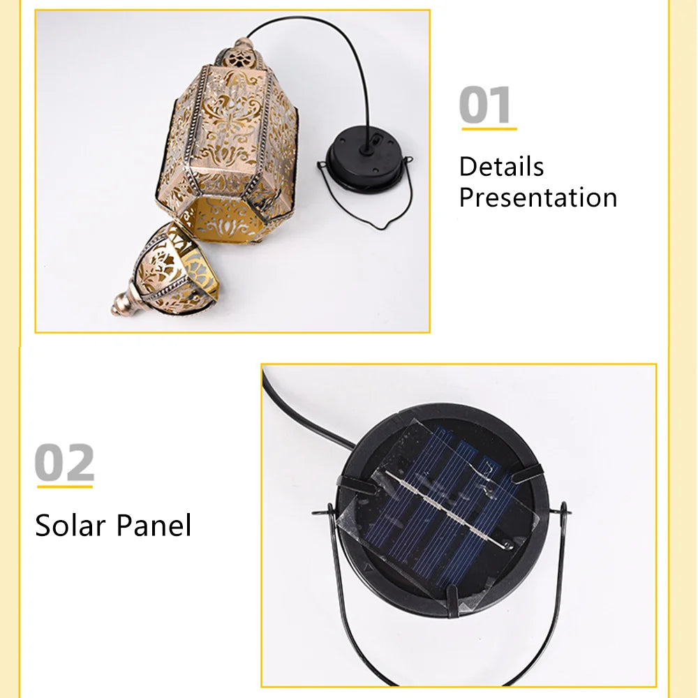 Outdoor Solar Lights Moroccan Decoration Lantern Waterproof Decor Light Iron Hollow Out Projector Lamp For Home Party Holiday