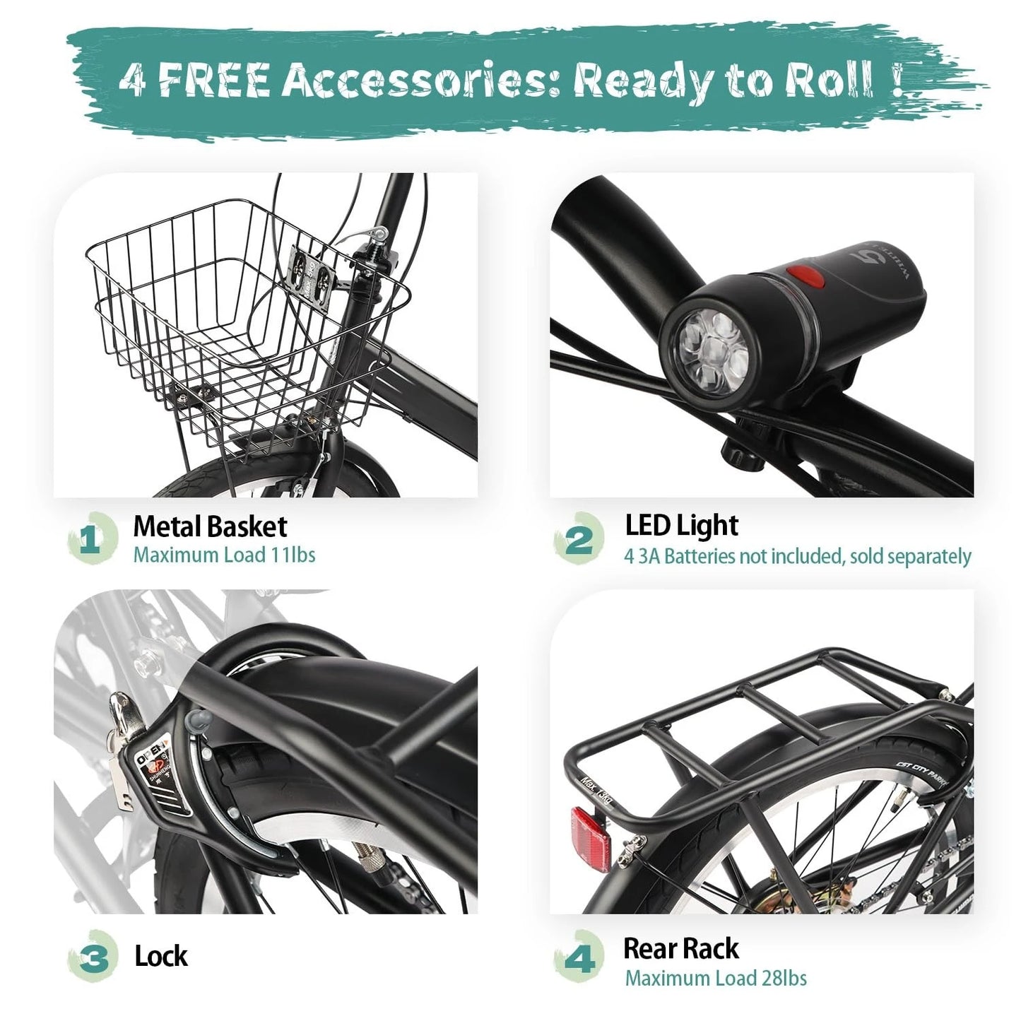 Quartet Folding Bike 7-Speed Caliper Brakes With Rack Basket