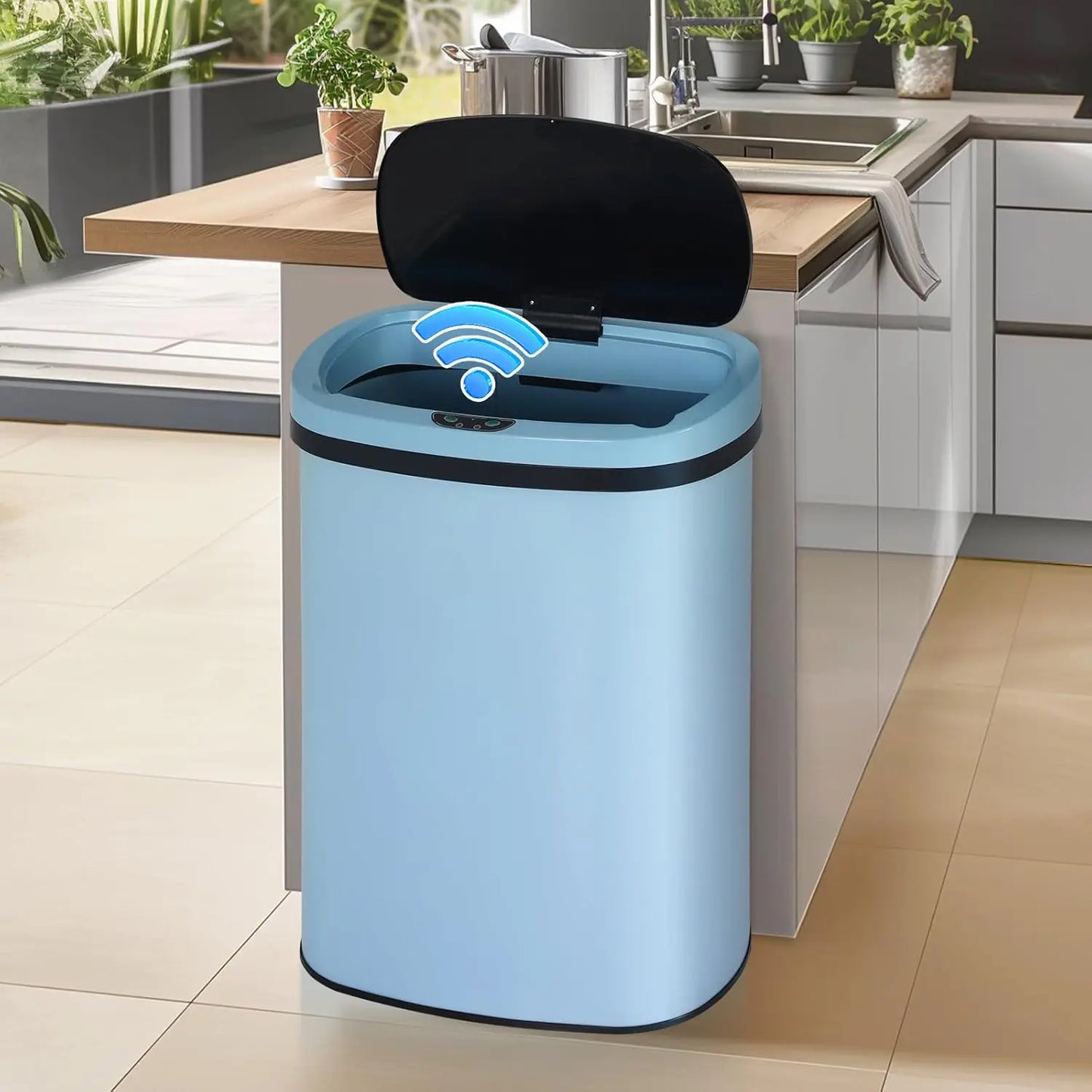 Brushed Stainless Steel Motion Sensor Kitchen Trash Can With Lid