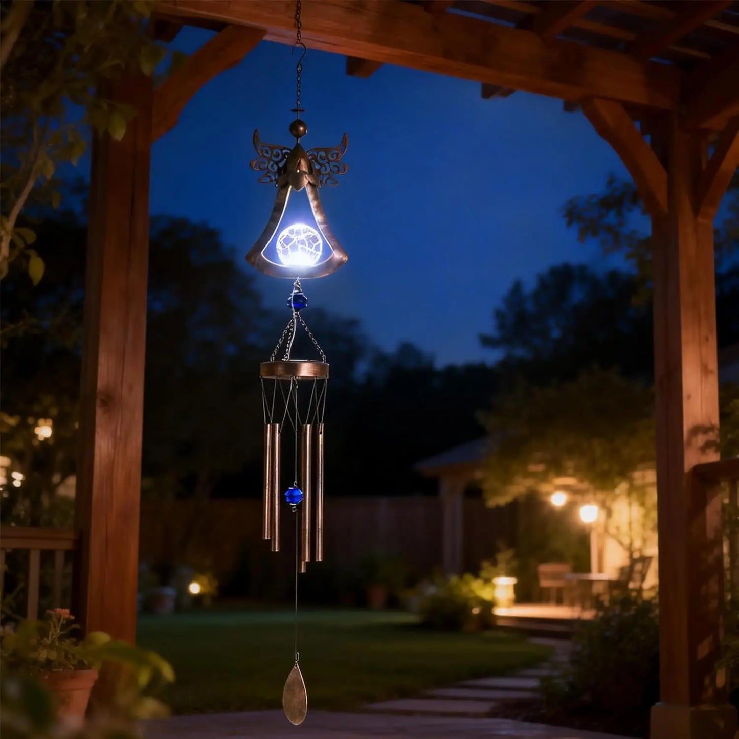 Solar Wind Chime With Crackle Glass Ball LED Lights