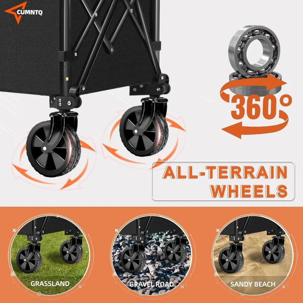 Foldable Utility Wagon 350lbs Collapsible All Terrain Wheels Shopping Camping Garden Beach