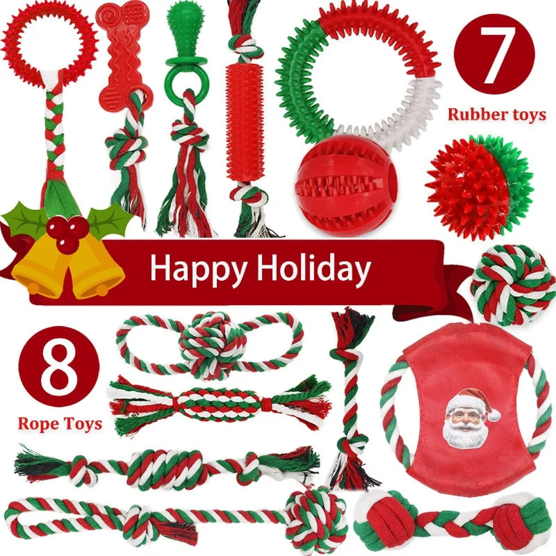 Christmas Dog Toys 15Pack Chew Toys for Teething Puppies