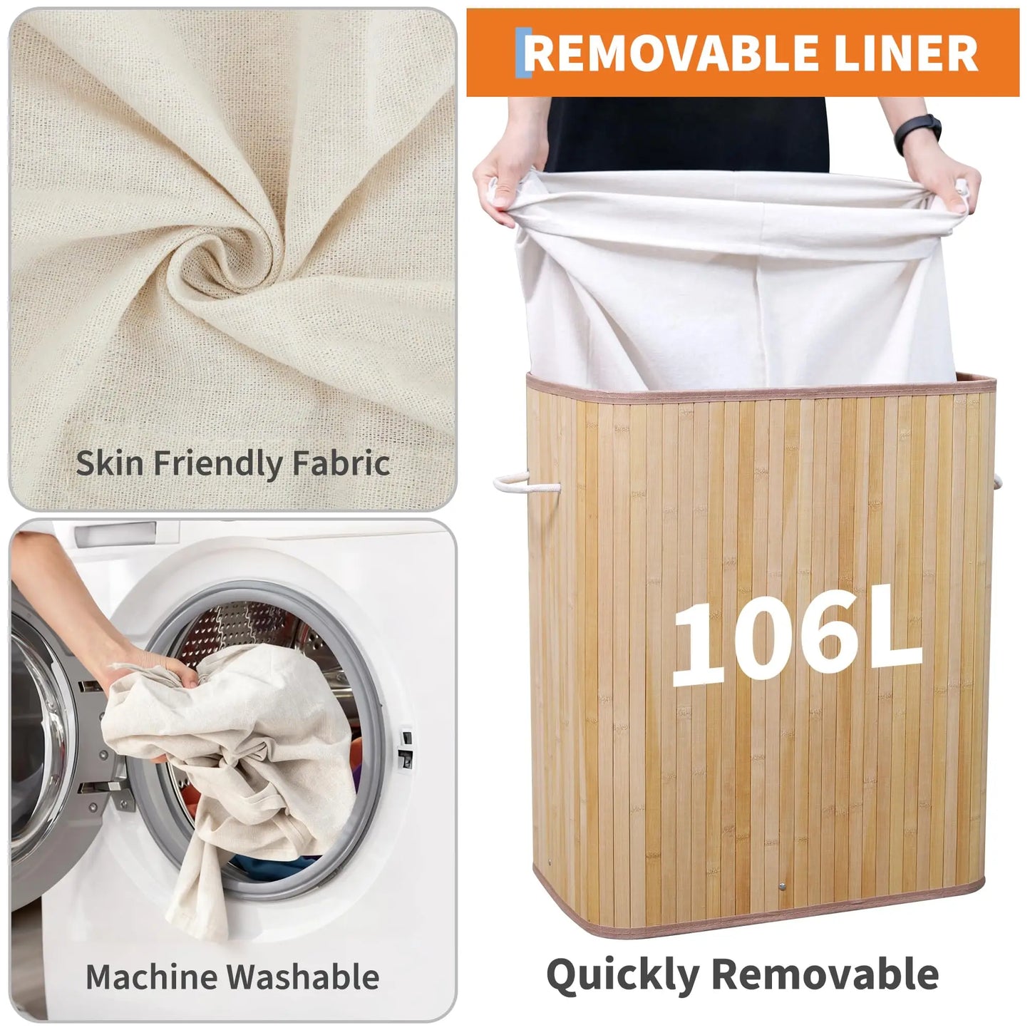 HiMISS Bamboo Laundry Hamper With Removable Four Section Liner