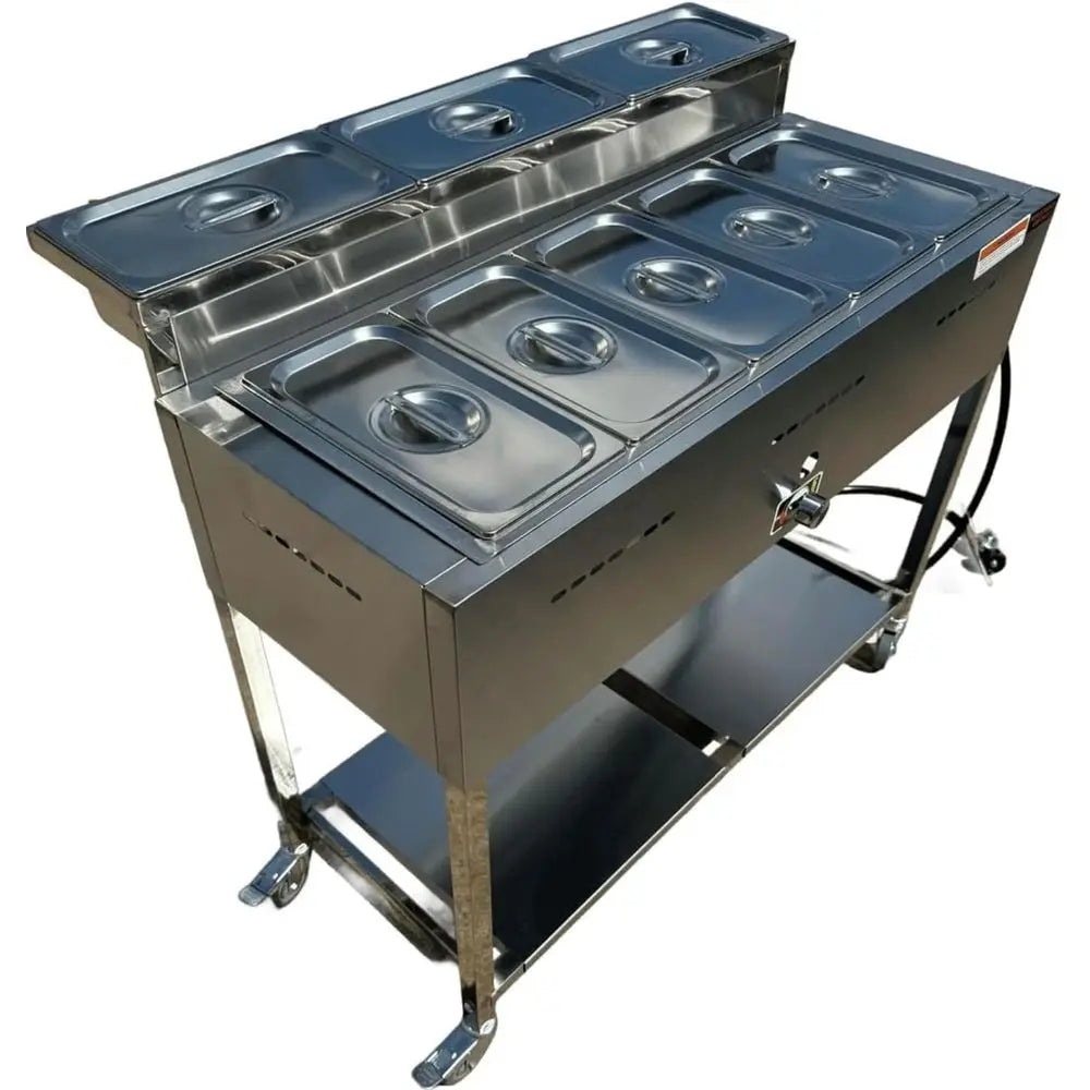 Five Pan Steam Table Warmer Cart Stainless Steel Heavy Duty