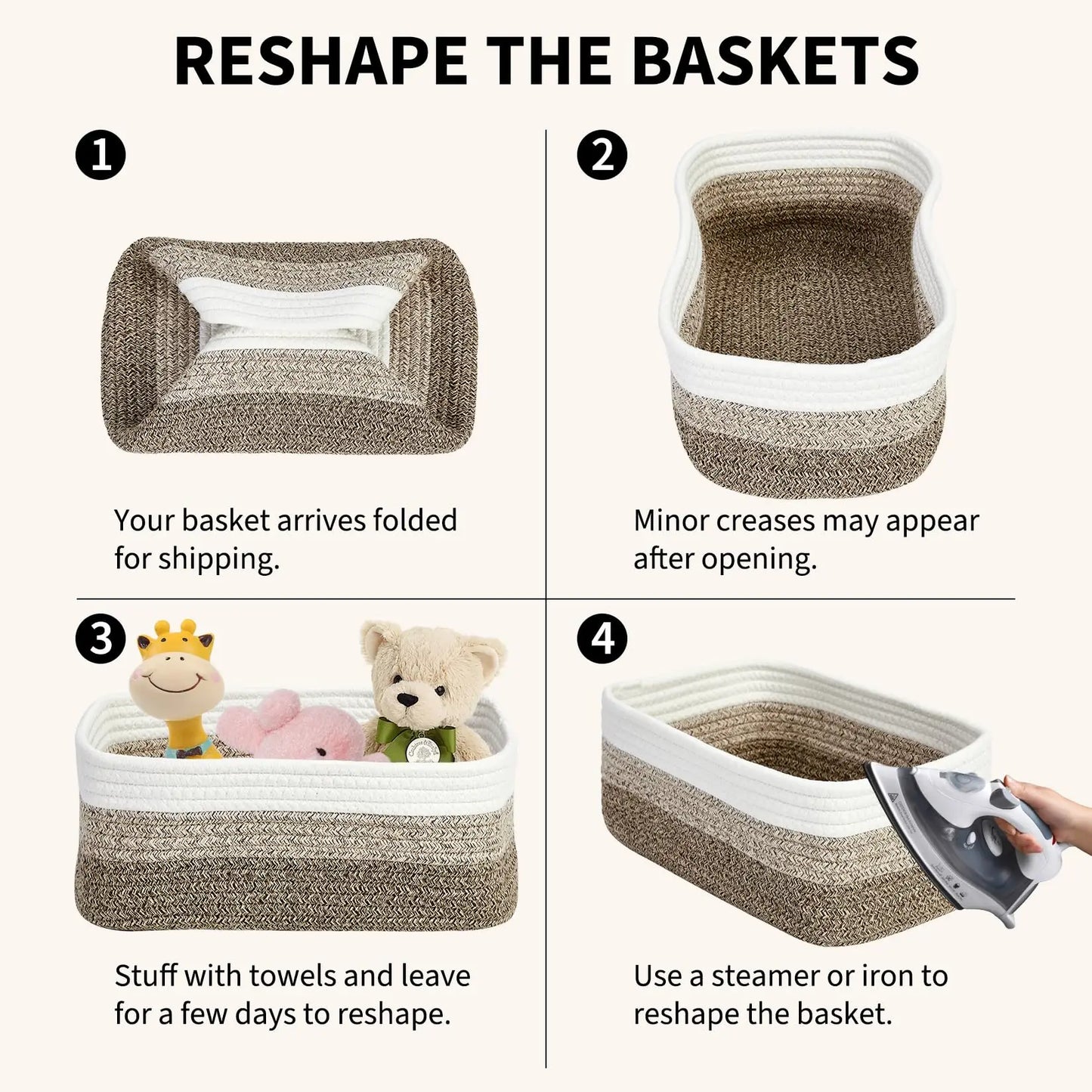 3/6 Pack Cotton Rope Woven Storage Baskets, Rectangular Shelf Organizer Bins For Closet Bathroom Nursery Toys Makeup, 11.8 x 7.5 in