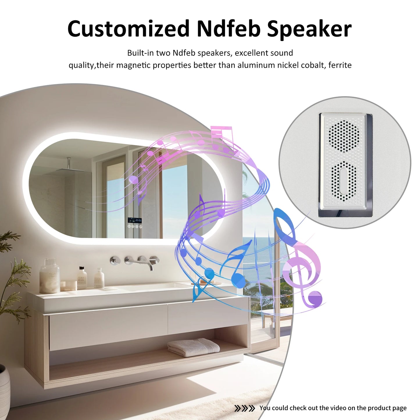 Wisfor Oval Led Bathroom Mirror With Bluetooth And Antifog