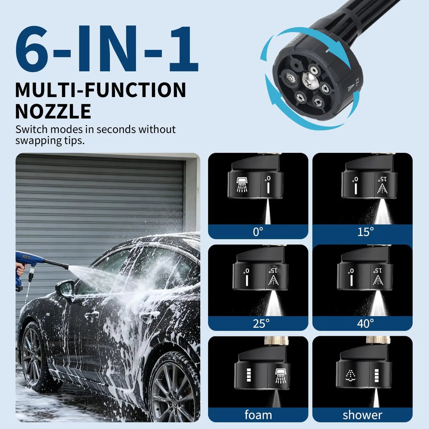 HiMISS Cordless Pressure Washer With Dual Rechargeable Batteries And Nozzle