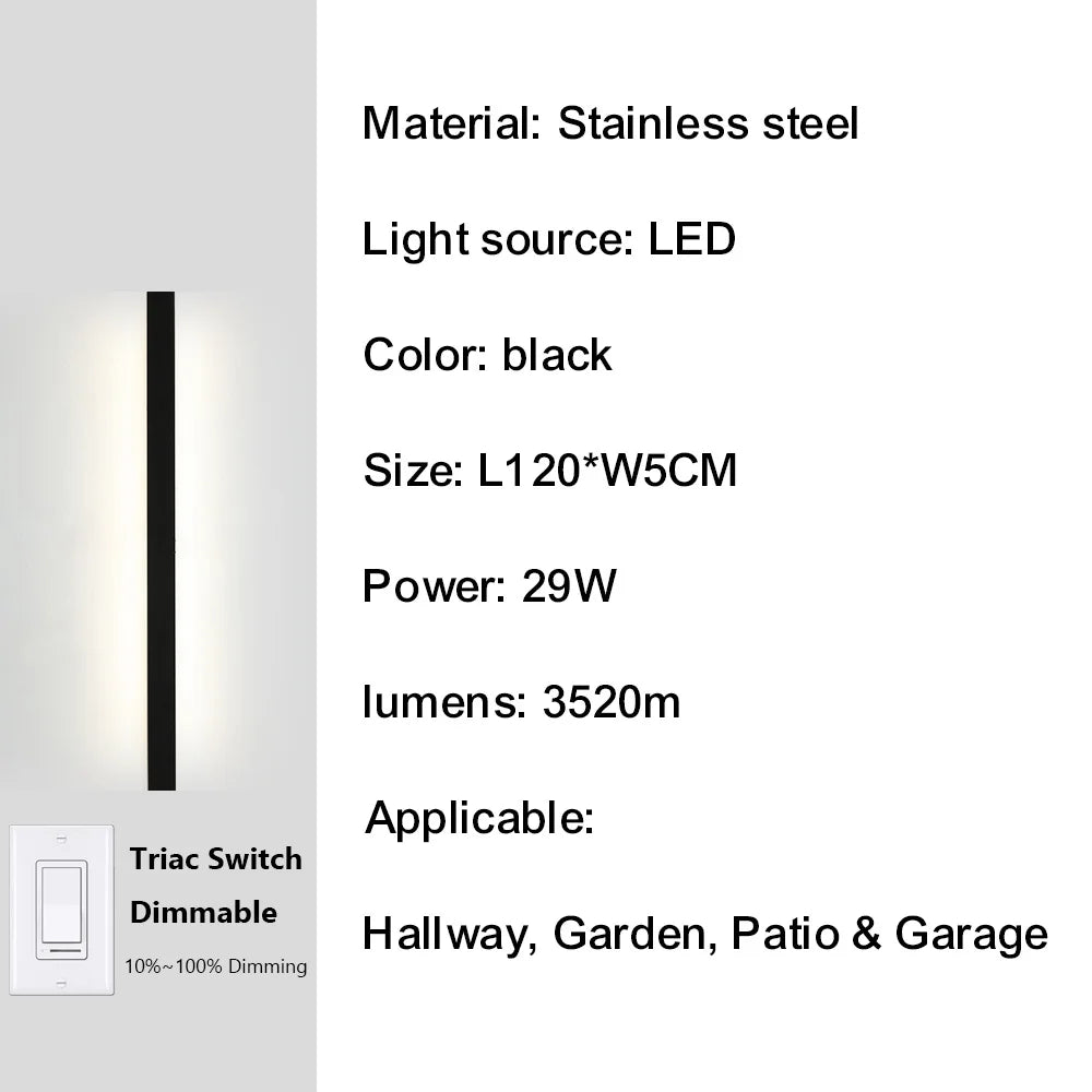 IISINUO Outdoor Porch Wall Light Dimmable Stainless Steel Sconce