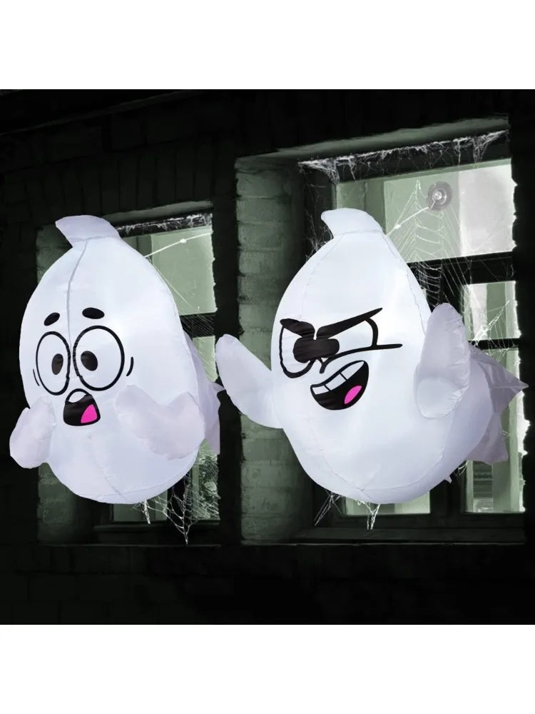 Halloween Inflatable Window Ghosts With LED Lights Outdoor Decorations