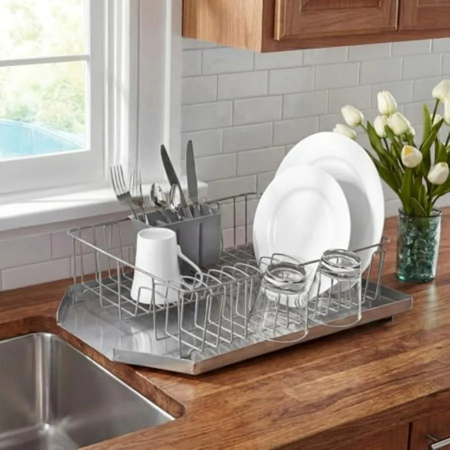 Stainless Steel Dish Drain Rack With End Opening For Sink