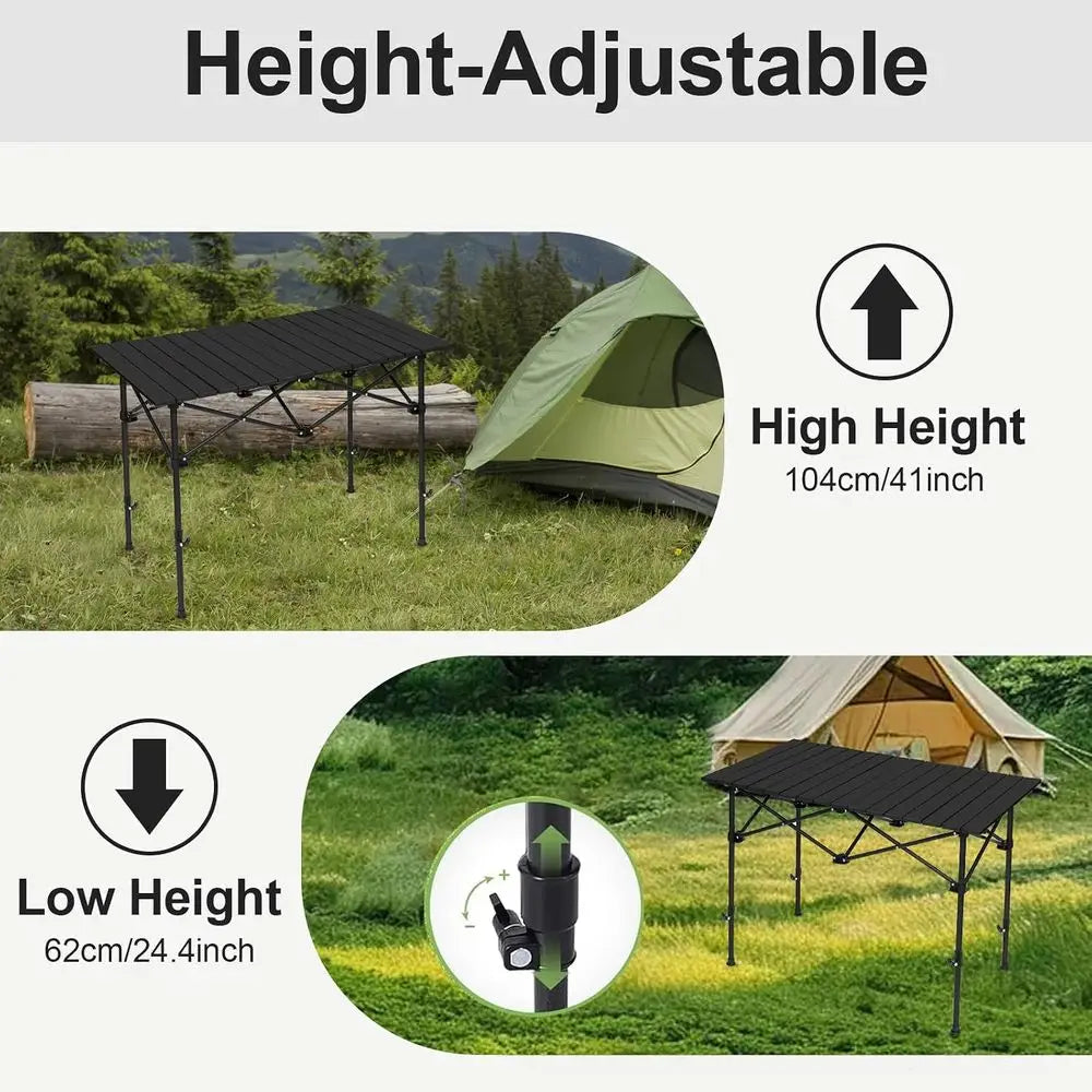 Roll up Lightweight Compact 2-4 Person Portable Adjustable Height Roll up Table with Carry Bag for Outdoor, Camping, Picnic, Bac