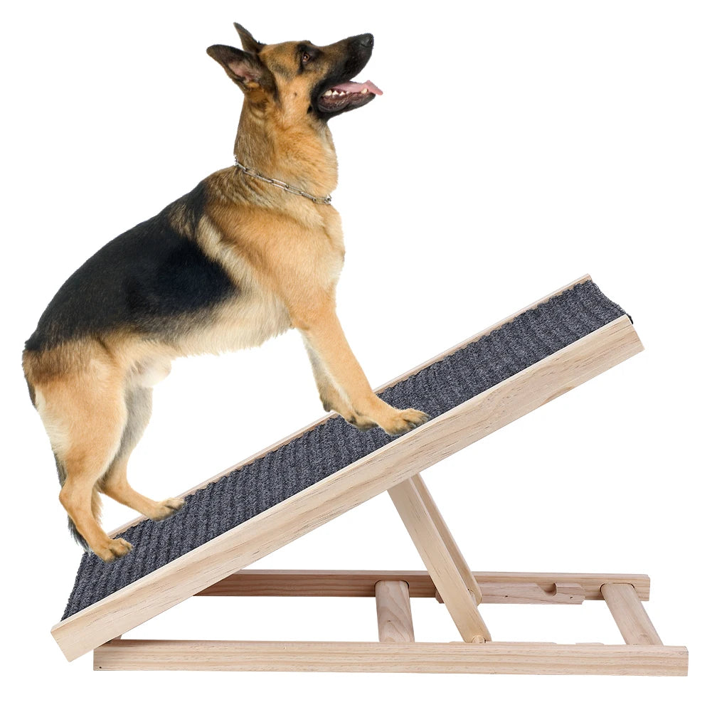 HiMISSDog Wooden Adjustable Folding Dog Ramp with Anti Skid