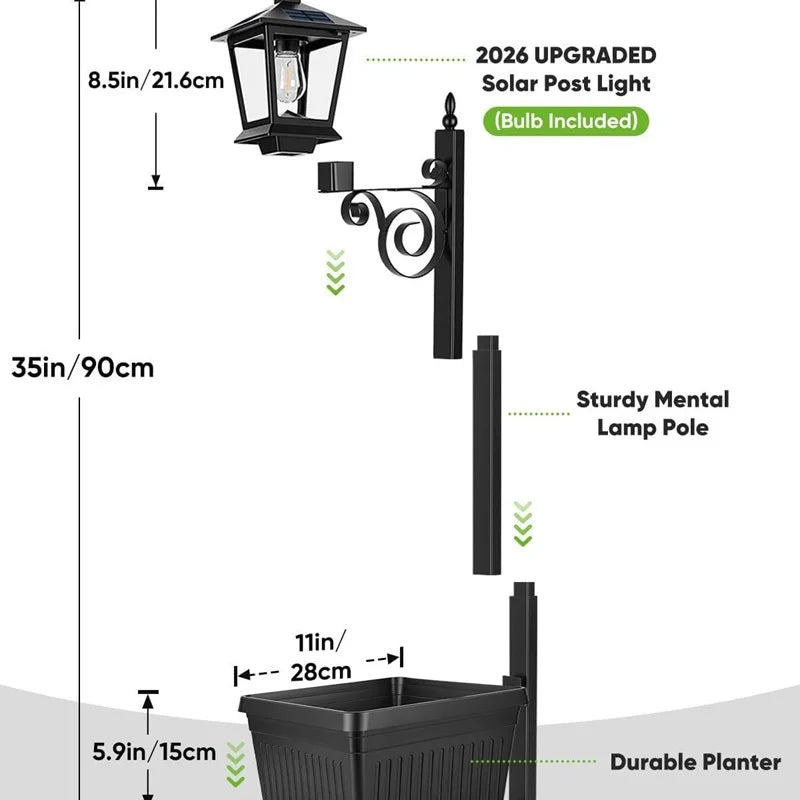 Outdoor Solar Street Light With Flower Pot Wall Mounted Freestanding