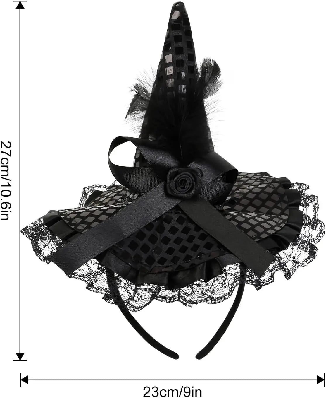 Halloween Witch Hat Headband With Feather Flower for Costume Parties