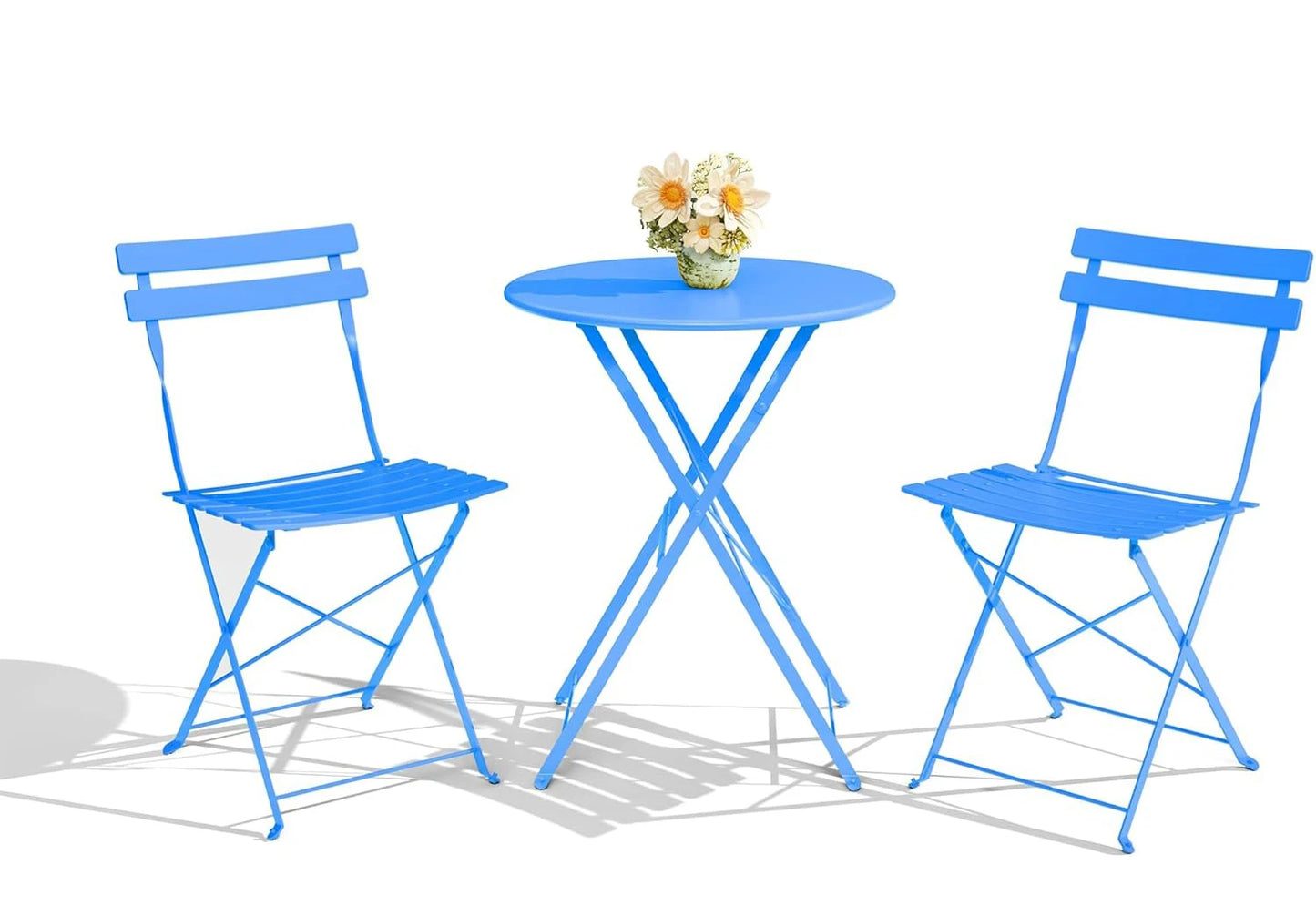 TWISTER.CK Three Piece Patio Bistro Set Folding Iron Table Chairs