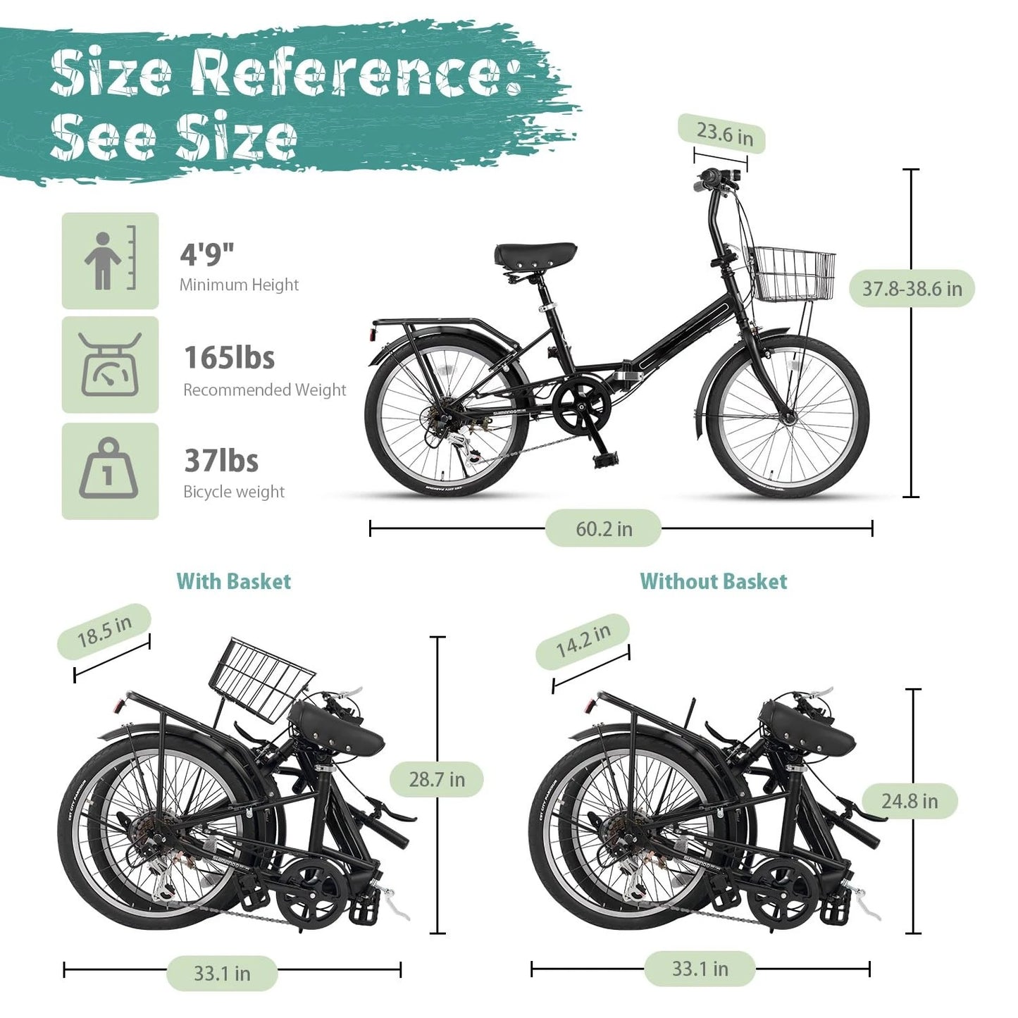 Quartet Folding Bike 7-Speed Caliper Brakes With Rack Basket