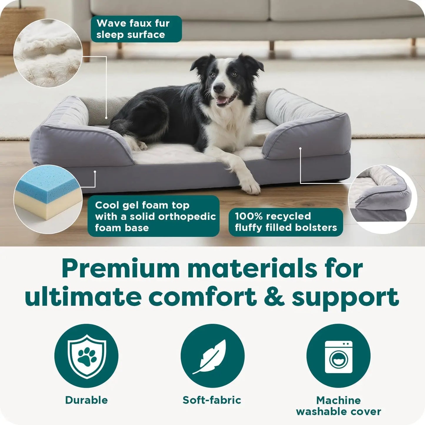 Cooling Gel Dog Bed With Removable Bolsters And Washable Cover