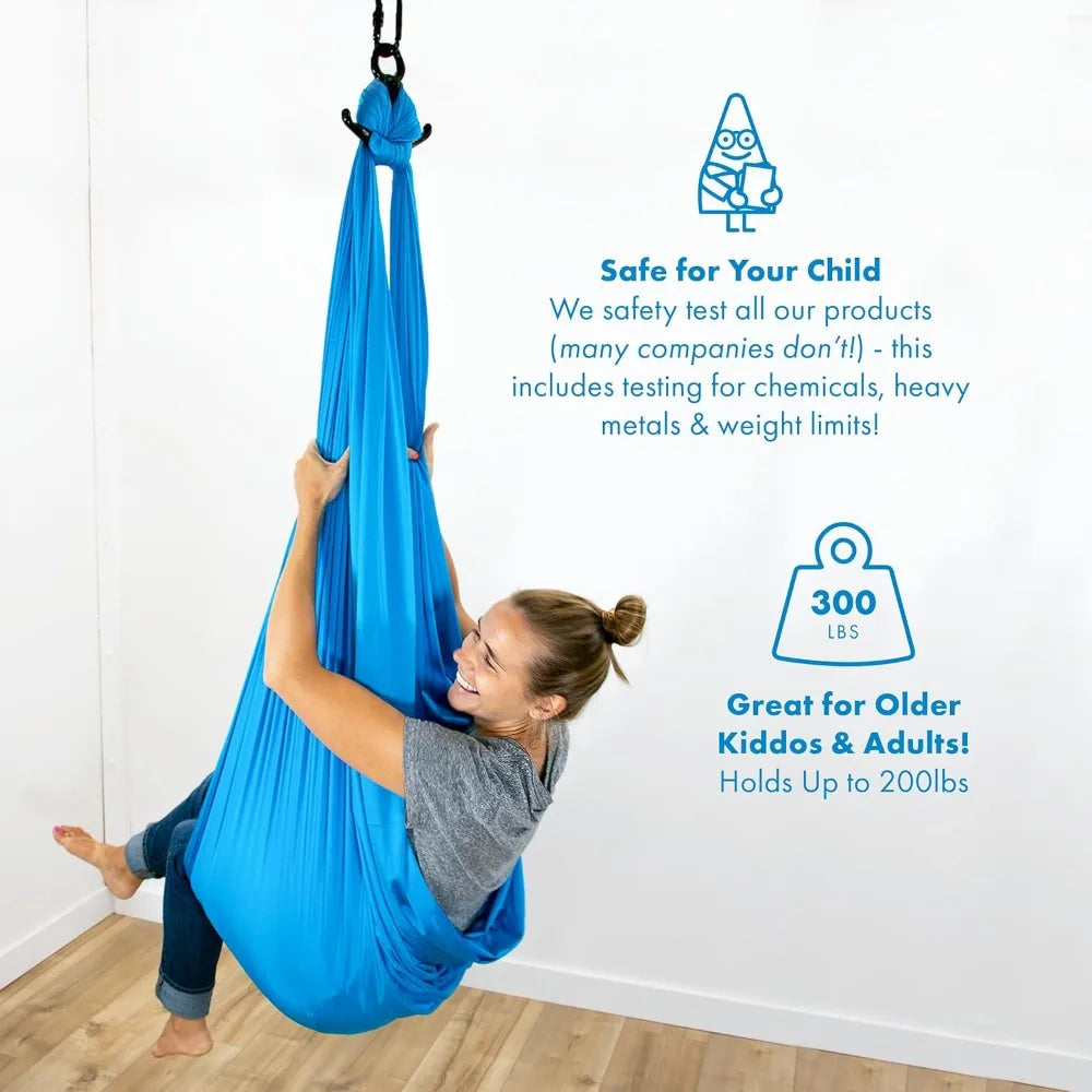 Sensory Swing for Kids & Adults - Holds 300lbs, Indoor Outdoor, Calming Effect, Durable Soft Fabric, Heavy Duty Hardware, Blue
