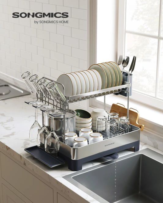 SONGMICS 2 Tier Dish Drying Rack With Rotatable Drain Spout