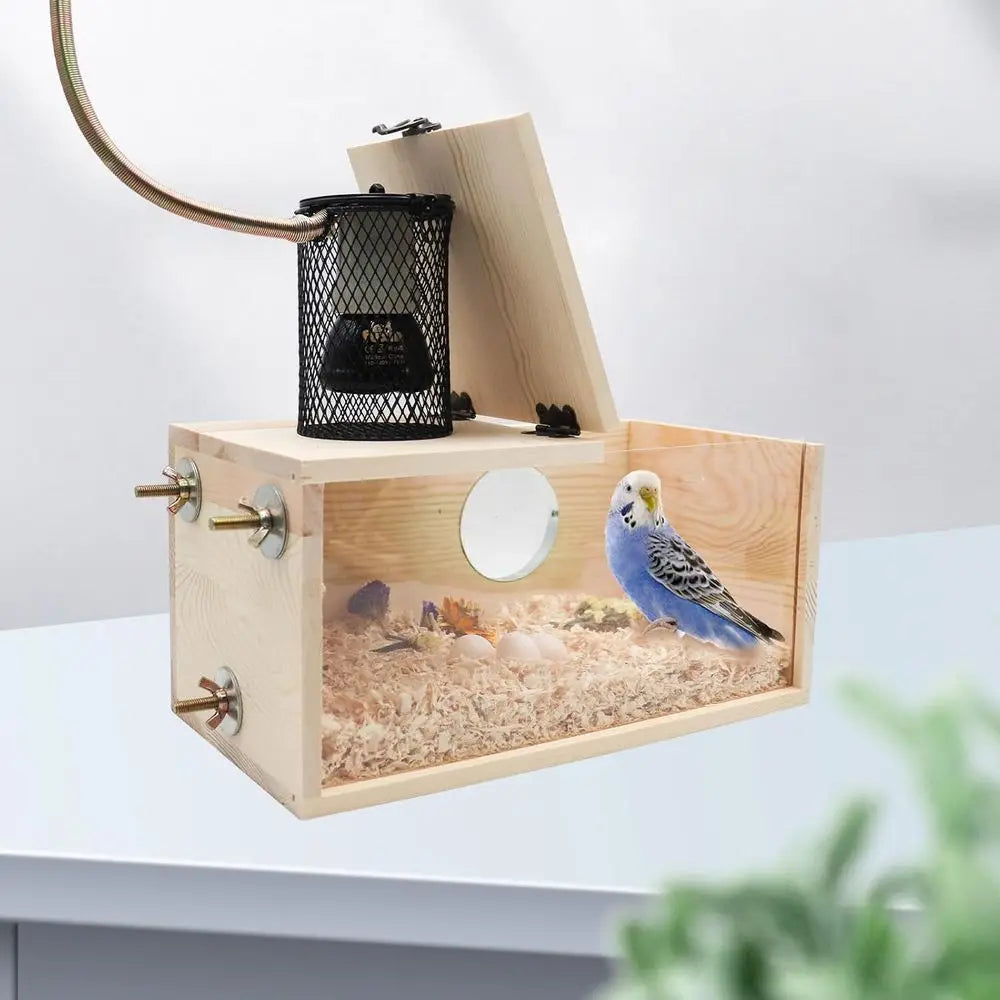 Bird House, Nesting Box with Heat Lamp, 75W Caged Heat Emitter Heater Lamp, Birdcage Accessories, Suitable for Parrot, Parakeet,