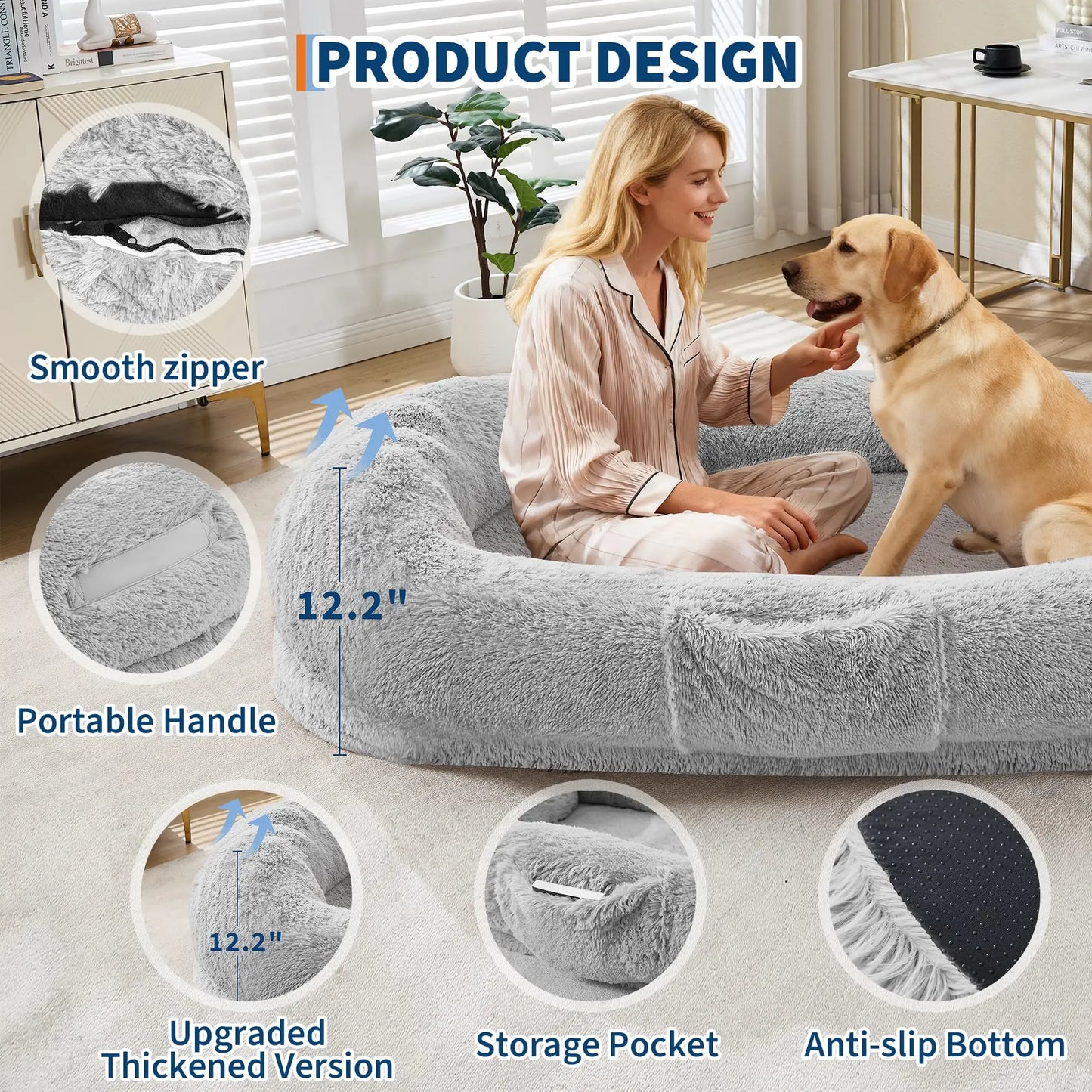 HiMISS Human and Pet Shared Bed Plush FleeceNest With Headrest