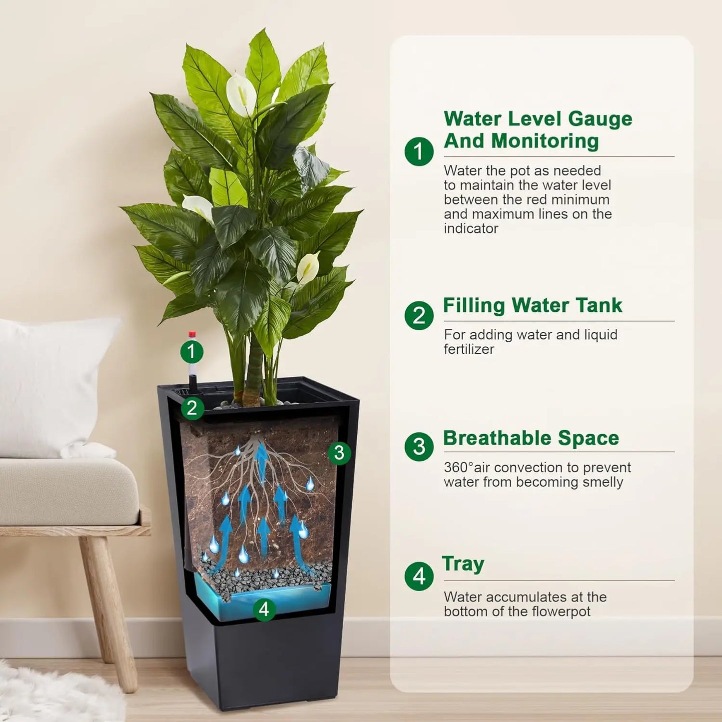 HobbyLane Indoor Outdoor Planter With Shelf Insert Self Absorbing Plastic