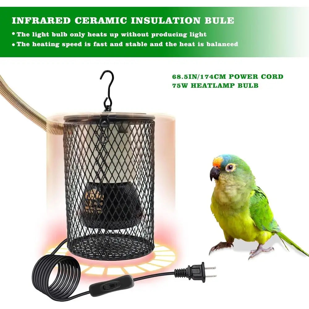 Bird House, Nesting Box with Heat Lamp, 75W Caged Heat Emitter Heater Lamp, Birdcage Accessories, Suitable for Parrot, Parakeet,