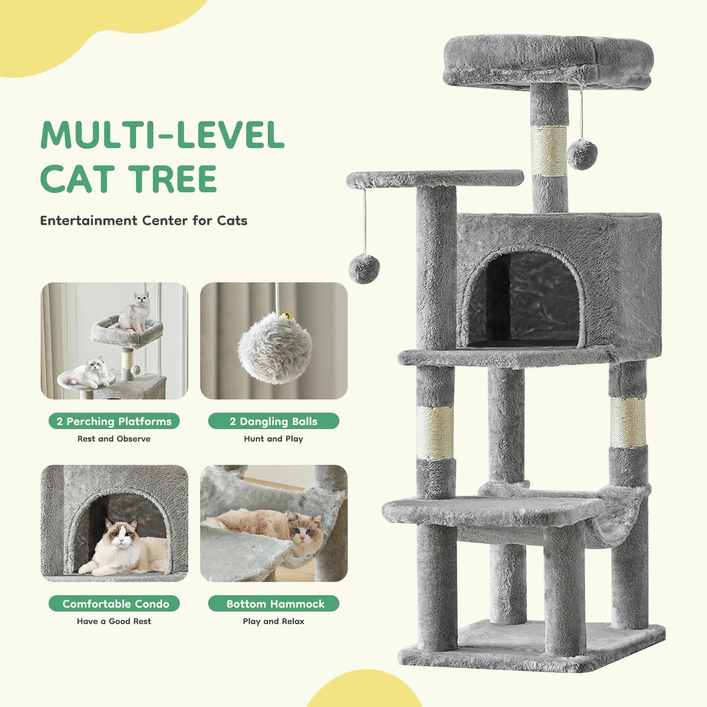 JHK Cat Tree Tall MultiCat Climbing Tower For Indoor Cats